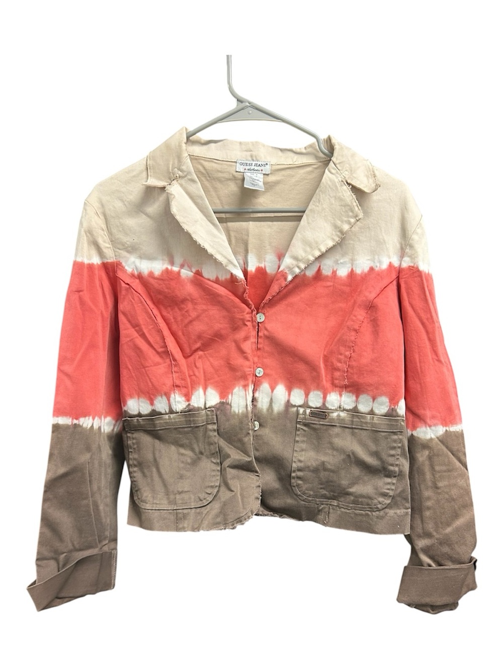 Vintage Guess jeans Tie-Dye Three-Tone Cotton Jacket - Coral, Cream & Brown